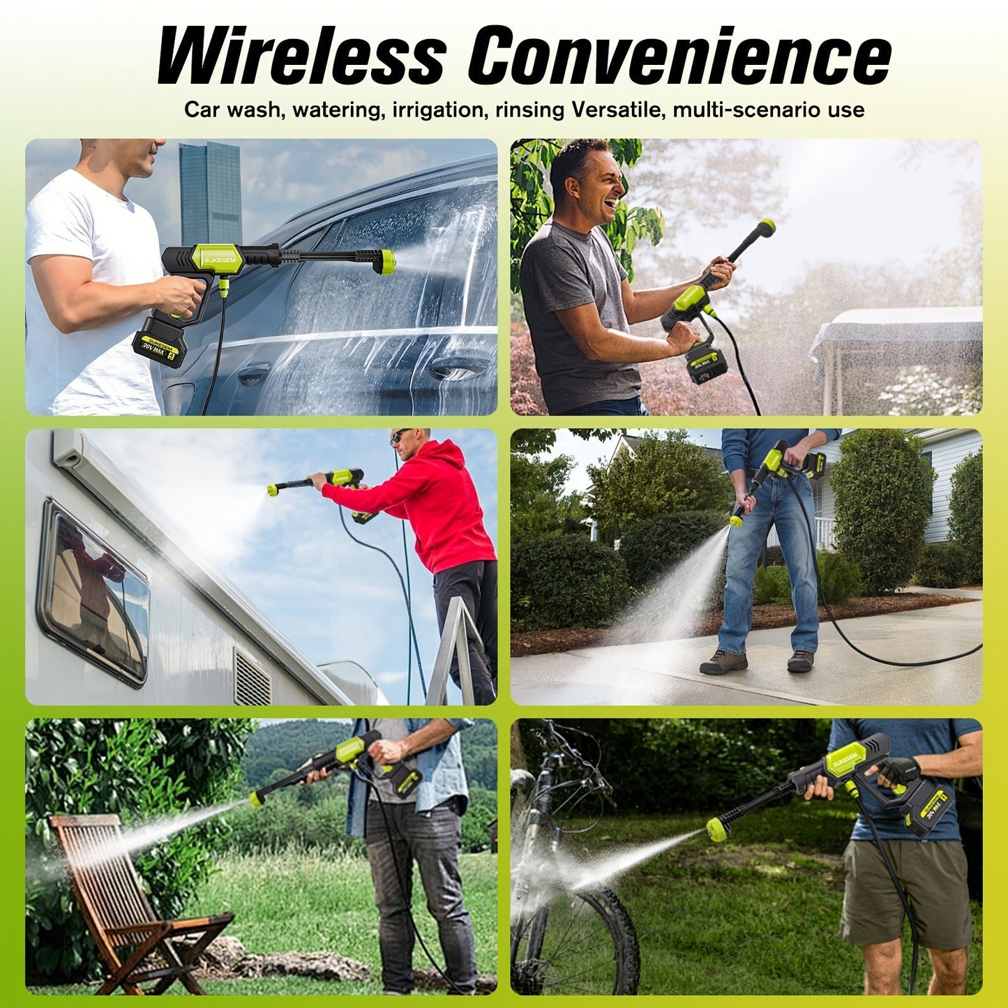 Cordless Pressure Washer Battery Powered Portable Car Wash Gun High Pressure Cleaner for Cars Yards Gardens Patios Driveways with Rechargeable Battery & Accessories