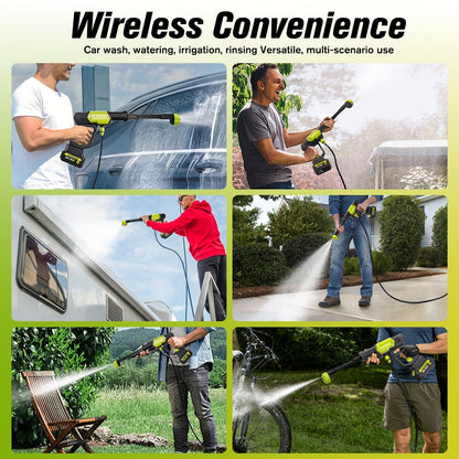 Cordless Pressure Washer Battery Powered Portable Car Wash Gun High Pressure Cleaner for Cars Yards Gardens Patios Driveways with Rechargeable Battery & Accessories