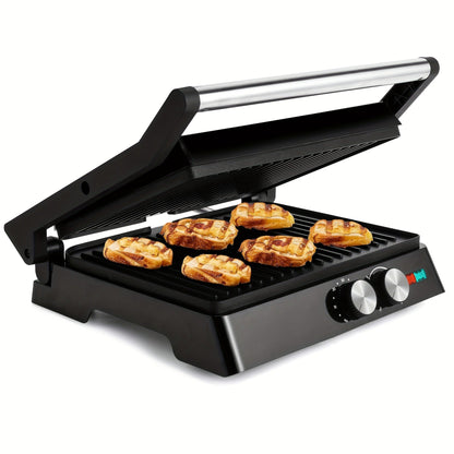 Sandwich Maker 3-in-1 Mini Indoor Grill & Panini Press – Non-Stick 180° Opening, Floating Hinge, 60-Min Timer, Temp Control & Grease Tray | Compact Electric Grill for Home & Dorm