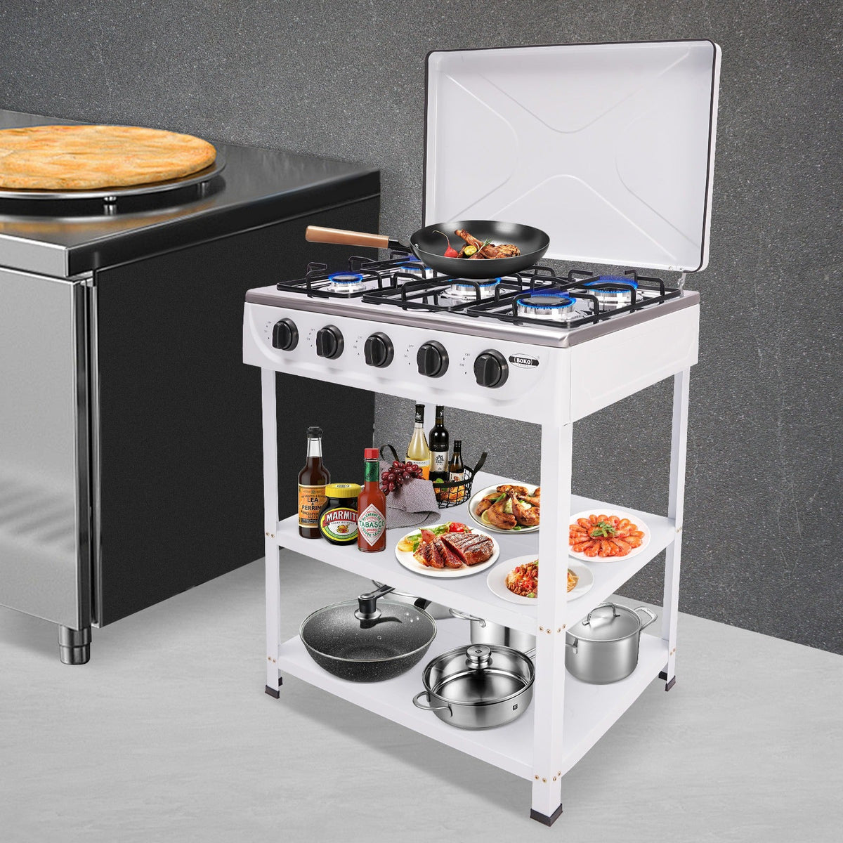 5-Burner Gas Stove CNCEST Portable Natural Gas Stove, 2.5kW Per Burner, Freestanding Outdoor Cooking Stove for RV