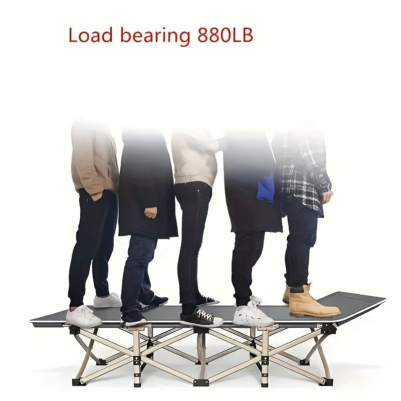 Folding Camping Cot with 74 x 30 Inch Plaid Mattress Checkout Label, Carry Bag and Side Storage Pocket