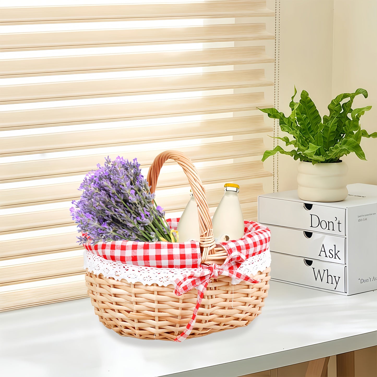 Picnic Basket Wicker | Retro Handheld Basket Camping Photo Gift Party