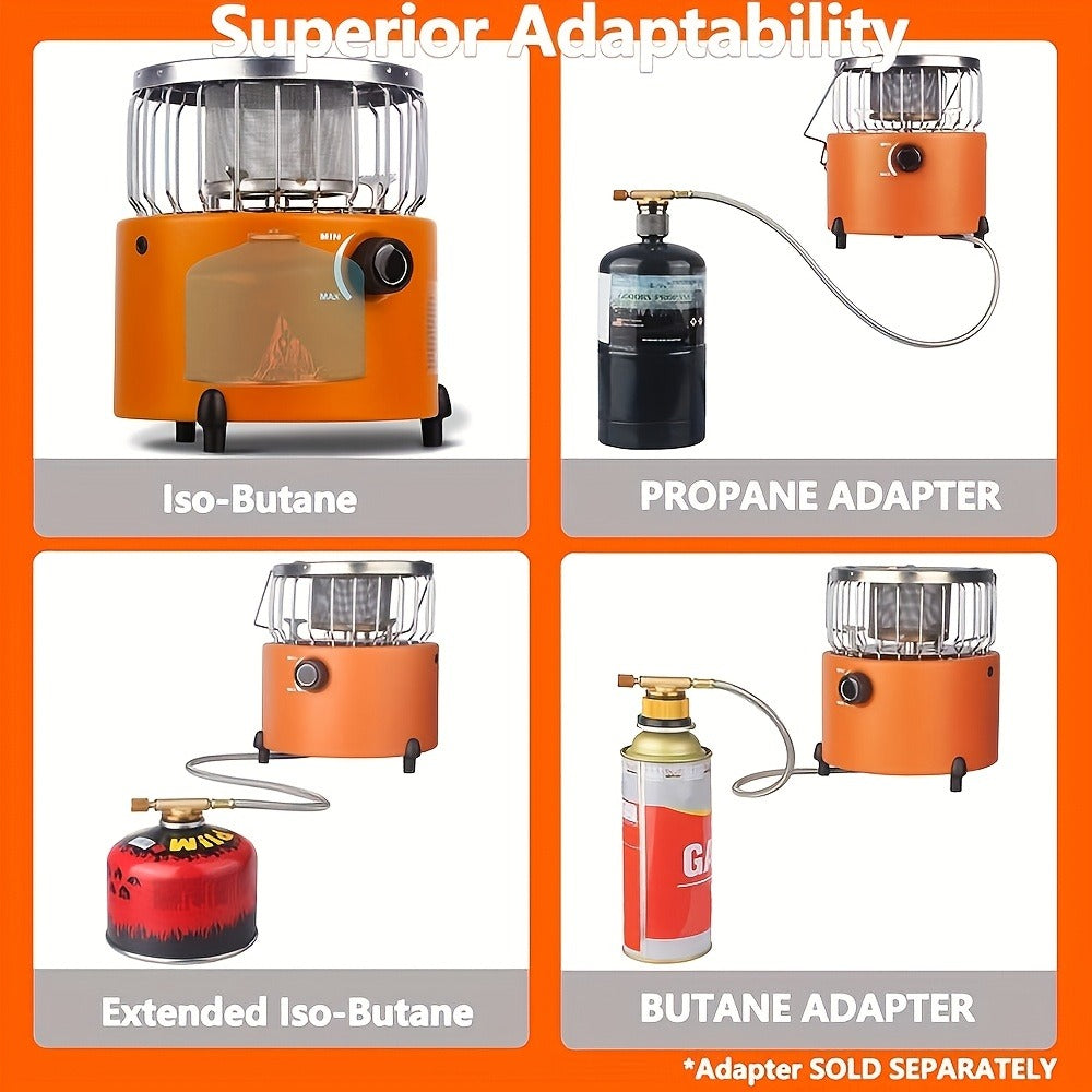 Two-in-One Outdoor Propane Radiant Heater and Cooking Stove with Hose, Converter and 7-Inch Orange Body
