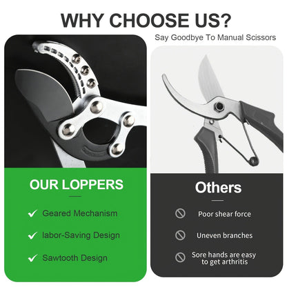 Extendable Manual Pruning Shears with Three Exact Orange and Green Blade-Length Checkout Options