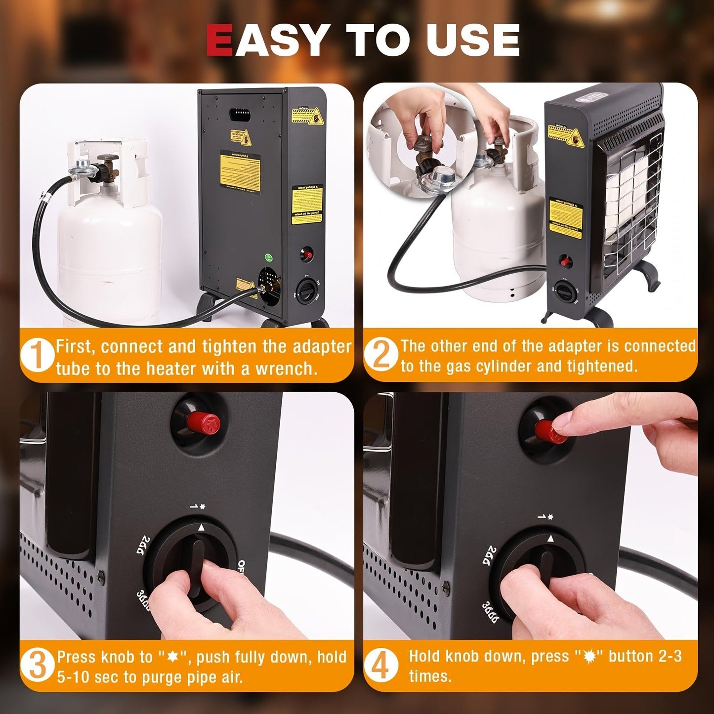 Black Cabinet Propane Heater with Three Heat Settings, Hose, Regulator and 24.4-Inch Pictured Height