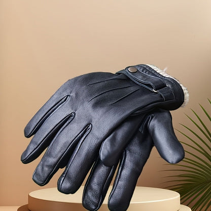 Buckle-Cuff Winter Gloves with Black or Brown Checkout Options and 11.2 x 25.5 cm Pictured Size