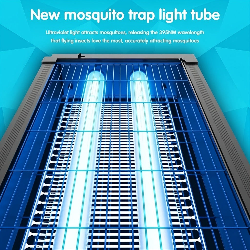Rectangular Solar Bug Zapper with Blue Grid Light, Panel Top, Ground Stand and Hanging Chain in Black