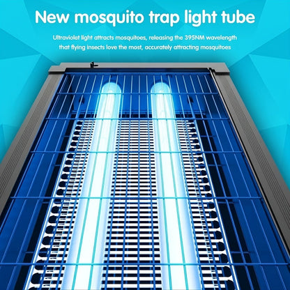 Rectangular Solar Bug Zapper with Blue Grid Light, Panel Top, Ground Stand and Hanging Chain in Black