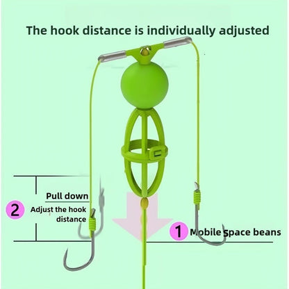 Fishing Hook Cage Set 3pcs Anti-Snag Double Hook Rig with Non-Twist Explosive & Flip Hooks – Carbon Steel Green Lure Fishing Bottom Hanging Prevention, Size 10# & 12#, Great Father's Day Gift