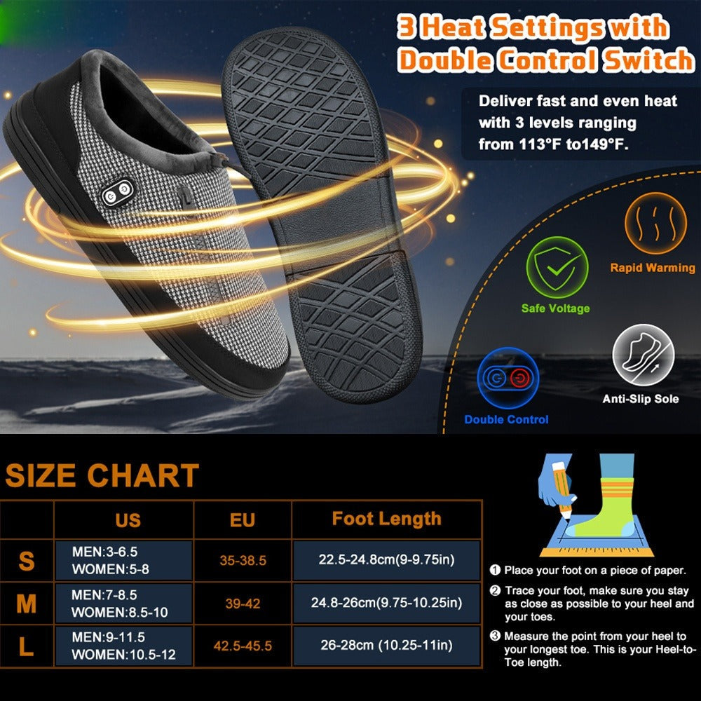 Rechargeable Heated Slippers with 5000 mAh Battery, Three Heat Settings and M or L Size Options