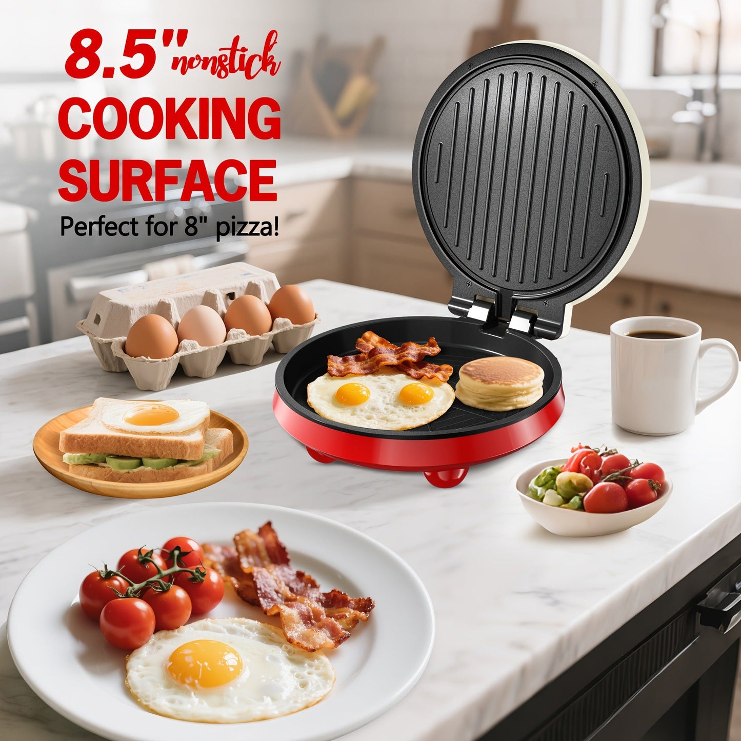 Electric Smokeless Indoor Grill 1500W, 2-in-1 Indoor Grill & Pizza Maker with 30-Min Timer, Auto Shut-Off, 180° Open Flat – BBQ Steak Veggies Quesadilla