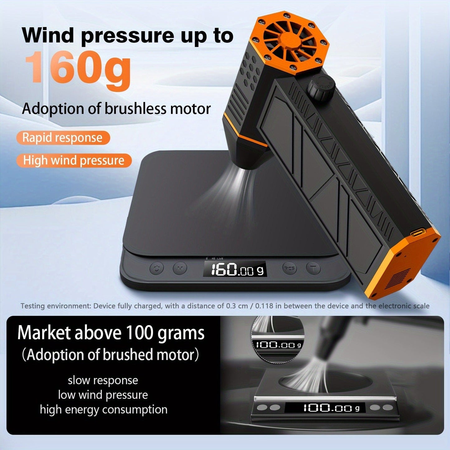 Electric Air Duster 130000RPM Rechargeable Handheld Blower, 3-Speed Wireless Turbine Fan for Computer Keyboard, Car & Home Cleaning — Black & Orange