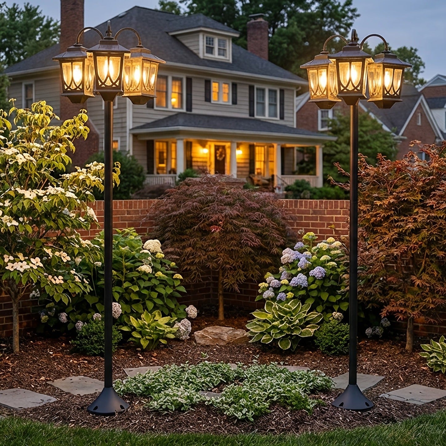 Solar Lamp Post 73in 3-Head Dusk to Dawn Outdoor Garden Light IP44 Waterproof Aluminum Rust-Proof Vintage Edison Bulb Patio Yard Pathway Decor