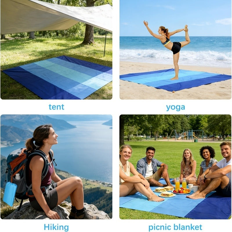 Gradient Beach Mat with Purple-to-Blue Design, Corner Loops, Drawstring Pouch, Stakes and 1- or 2-Piece Packs