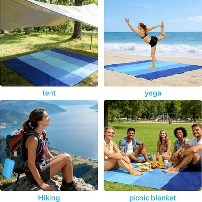 Gradient Beach Mat with Purple-to-Blue Design, Corner Loops, Drawstring Pouch, Stakes and 1- or 2-Piece Packs