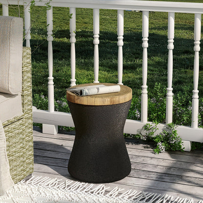 Outdoor Side Table 17-Inch Concrete Design with Wood-Look Finish in Black, Hourglass or Small Options
