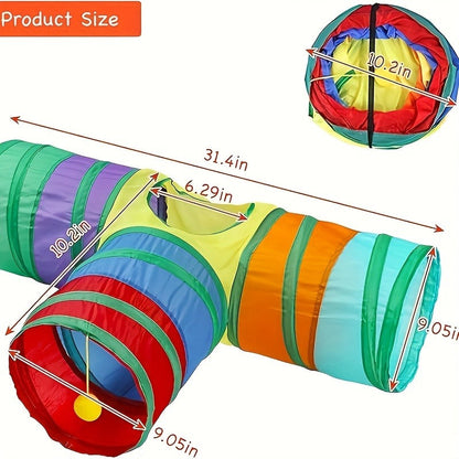 Cat Toy Rainbow Tunnel in S-Shaped or Three-Way Layouts with Peek Holes, Ball and One or Two-Pack Options
