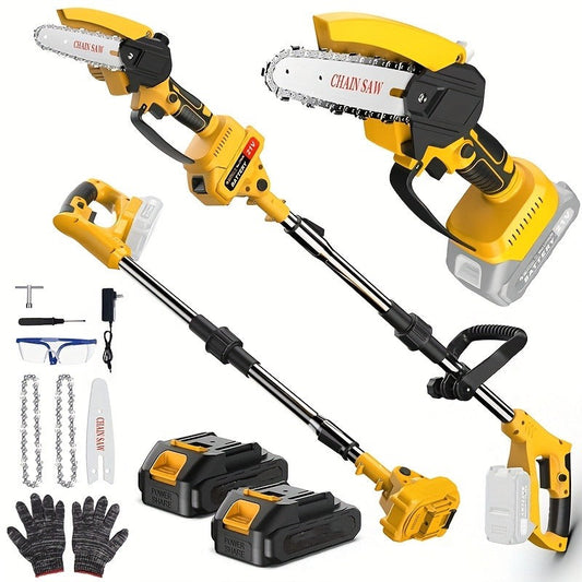 Tree Trimmer Pole Saw Cordless 2-in-1 with 4" & 6" Chains, 24V 1500mAh×2 Batteries, 3-Section Extendable to 71" & 90° Swivel Head for Branch Cutting