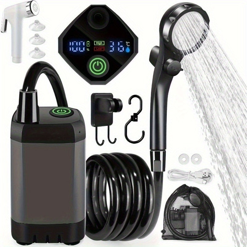 Portable Camping Shower 6000mAh IPX7 120-Min Runtime for Camping, Travel and Outdoor Use, with the Listed Configuration