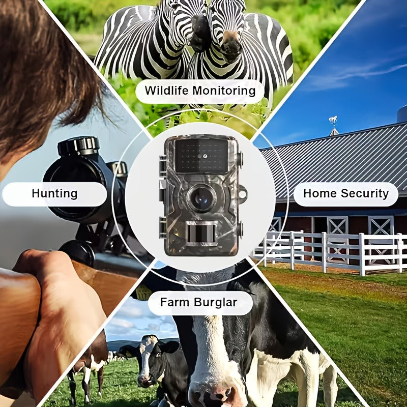 Trail Camera 1080P FHD – 0.8s Trigger, Camouflage Hunting Camera with Night Vision, 32GB SD Card Compatible | KLZO Wildlife Cam