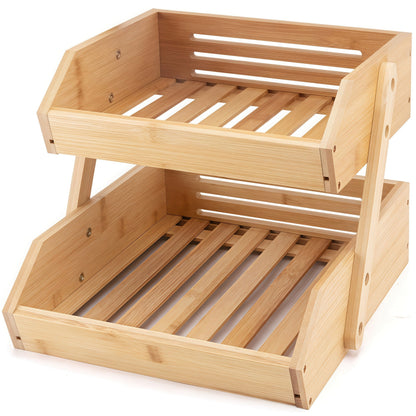 Slatted Countertop Produce Organizer in Two- or Three-Tier Checkout Options with Angled Open-Front Trays