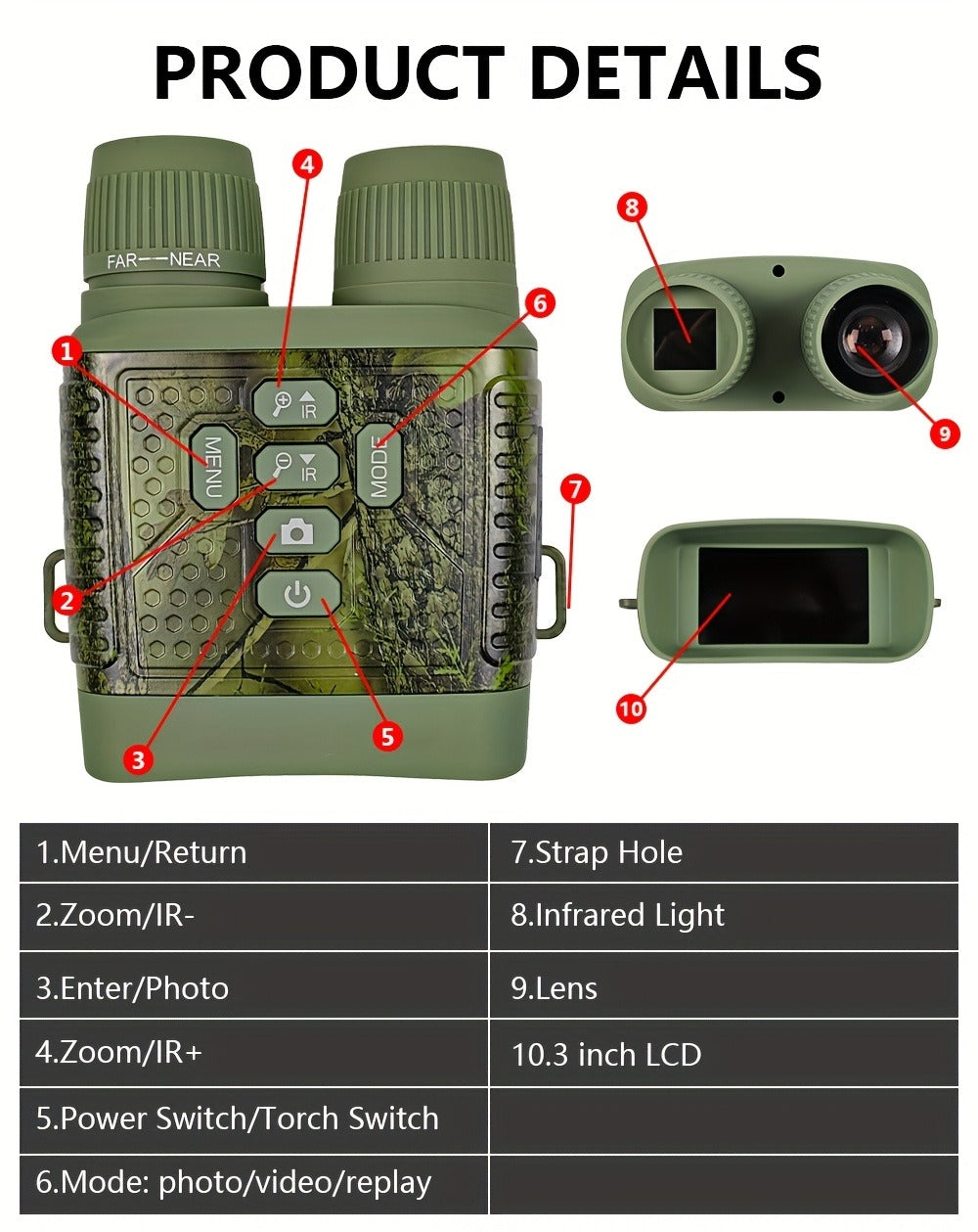 Camouflage Digital Night Vision Binoculars with 3-Inch Screen, 6X Digital Zoom, Seven IR Levels and 2000mAh Battery