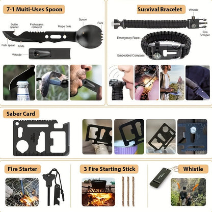 12- or 158-Piece Outdoor Tool and Supply Kits with Carry Pouch, Shovel and Fire-Starting Accessories