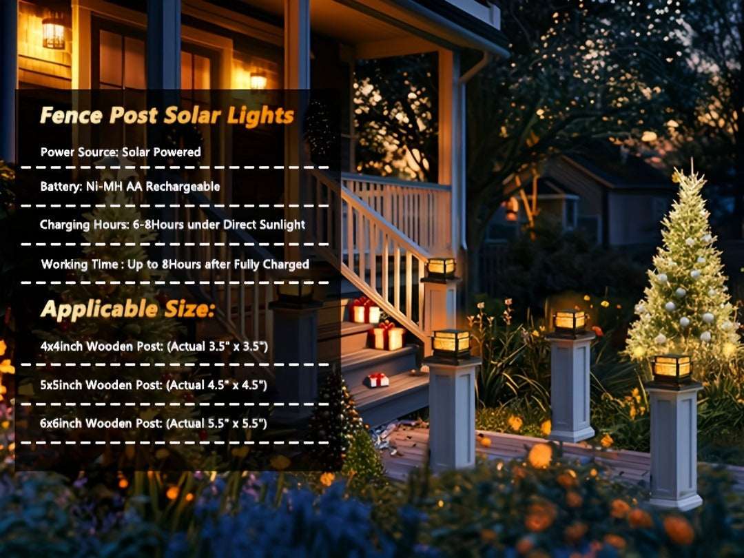 Six-Pack Solar Fence Post Cap Light Set for 4 x 4, 5 x 5 or 6 x 6 Posts with Amber Illumination