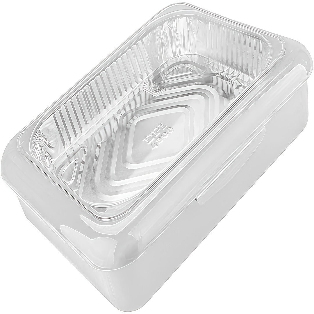 Foil Pan Carrier with Lid 2 in 1 Stackable Food Storage Set BPA Free Dishwasher Safe Portable Casserole Holder for Potluck BBQ Picnic Tailgate Meal Prep Party