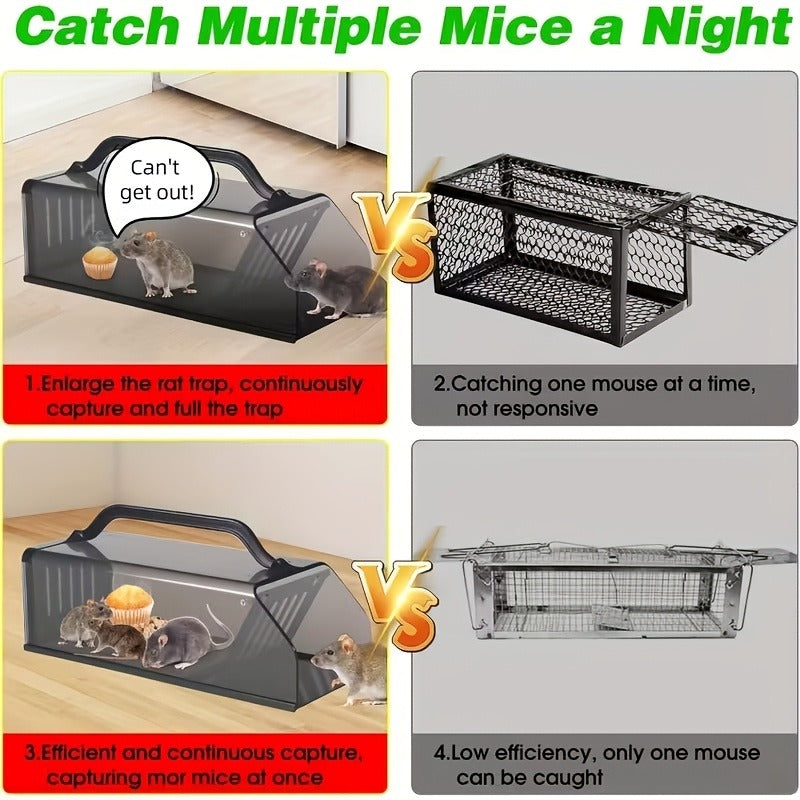 Humane Mouse Trap Live Catch - Fully Automatic Transparent Continuous Capture No-Kill Rodent Trap for Indoor Home, Kitchen, Garage & Outdoor Use