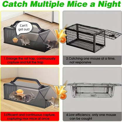 Humane Mouse Trap Live Catch - Fully Automatic Transparent Continuous Capture No-Kill Rodent Trap for Indoor Home, Kitchen, Garage & Outdoor Use