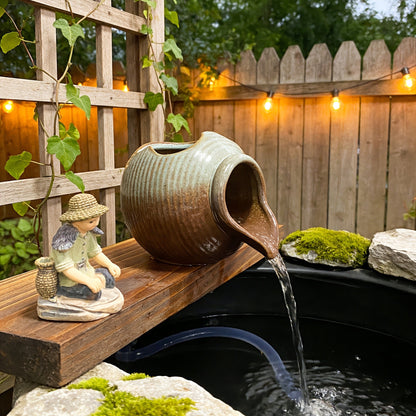Mini Ceramic Tabletop Fountain Water Feature with Retro Garden Style in Two Checkout Packages