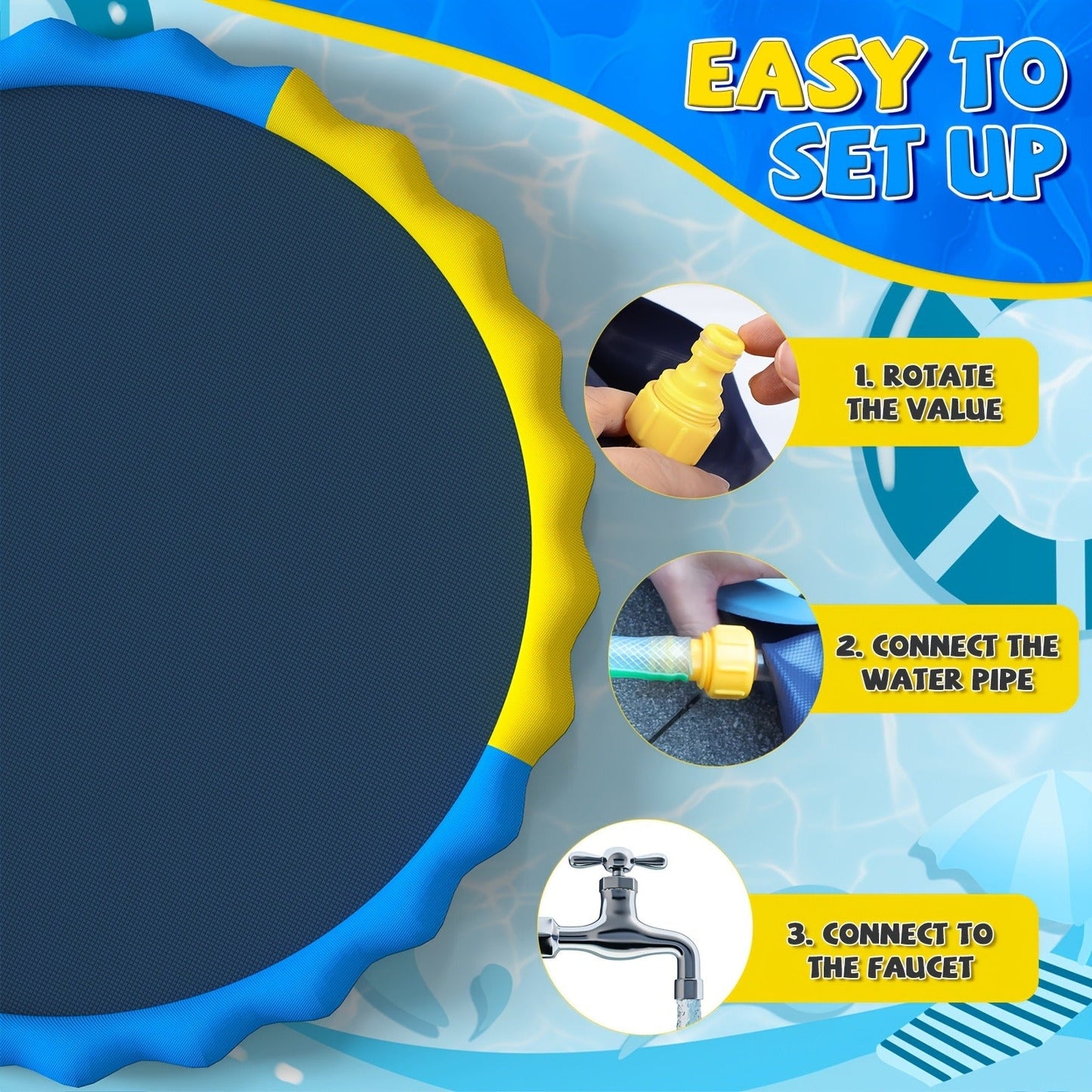 Splash Pad Sprinkler for Kids – Extra Large Inflatable Wading Pool Outdoor Water Play Mat Toy for Toddlers & Children Ages 3+, Thickened Non-Slip