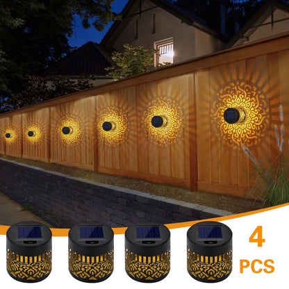Solar Garden Lights IP65 Mandala Metal Wall Lanterns with Pattern Projection in 1/2/4 Packs for Fence Decor