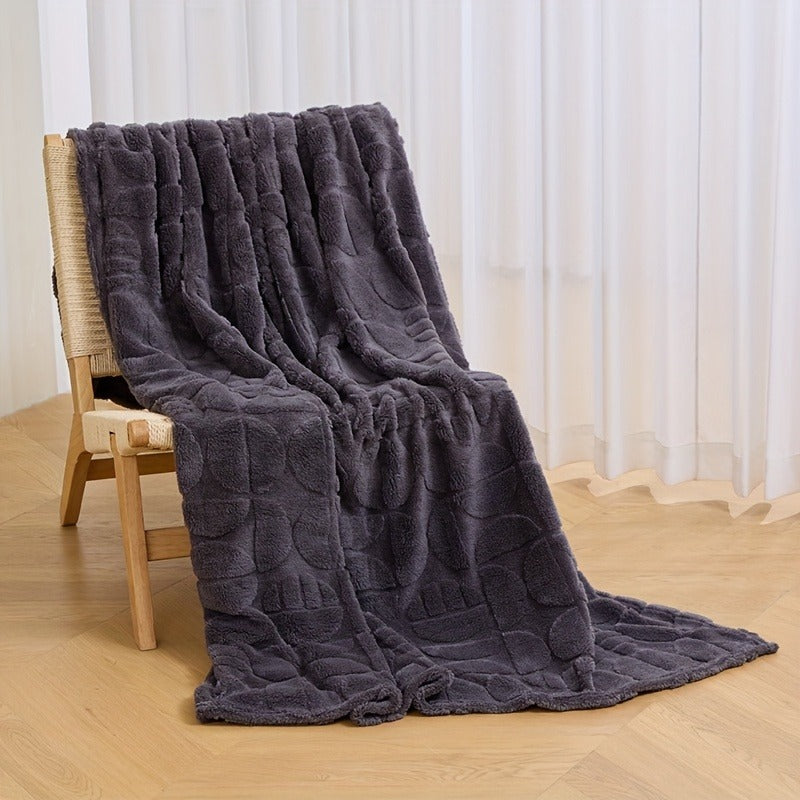 Raised Geometric Throw Blanket in White, Blue or Grey with 40 x 60, 60 x 80 and 80 x 90-Inch Size Options