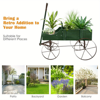 Wooden Flower Stand with 4 Wheels, Rolling Plant Trolley for Garden, Balcony & Terrace, for Garden, Patio and Yard Use