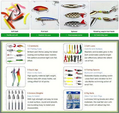 Fishing Lure Set 346-Piece Mixed Tackle Assortment with Hard Baits, Soft Baits, Hooks, Weights and Tiered Storage Box