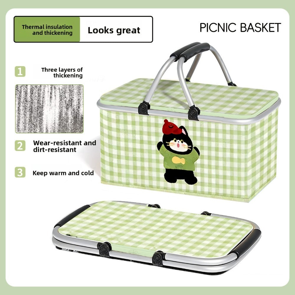 Aluminum-Frame Picnic Basket in Four Exact Fried-Egg, Kitten, Rabbit and Cherry Pattern Options