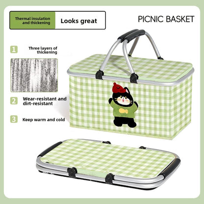 Aluminum-Frame Picnic Basket in Four Exact Fried-Egg, Kitten, Rabbit and Cherry Pattern Options
