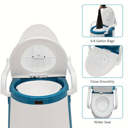 Portable Camping Toilet with Backrest – 350lb Capacity, 6-8 Gal Detachable Bucket, Anti-Slip Base, Built-in TP Holder & Phone Shelf – Lightweight Commode for RV, Boat, Travel & Medical Use