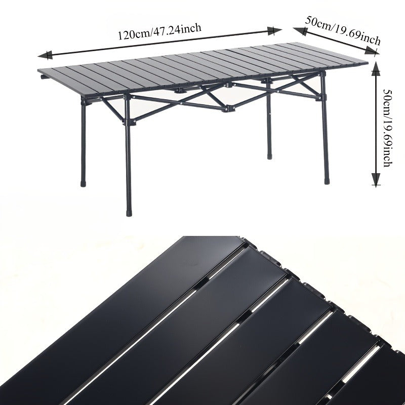 Folding Camping Table in Black with Displayed 37.4 x 21.65 x 19.69-Inch Size, Slatted Top and Carry Bag