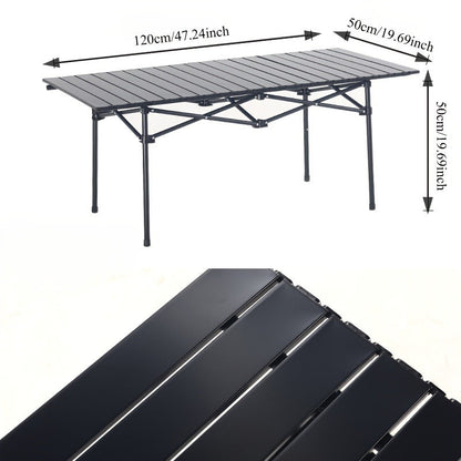 Folding Camping Table in Black with Displayed 37.4 x 21.65 x 19.69-Inch Size, Slatted Top and Carry Bag