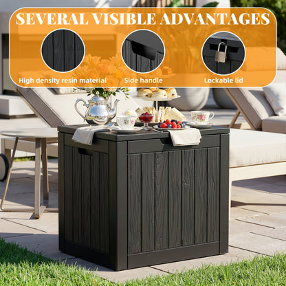34-Gallon Outdoor Deck Box with Side Handles in 020 Woven or 053 Plank Panel Style, Black or Light Brown