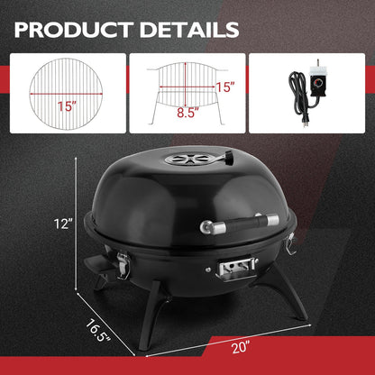 Electric BBQ Grill 1600W Indoor Outdoor Tabletop Grill with Lid Stainless Steel Heating Tube Chrome Grate Cool-Touch Handle