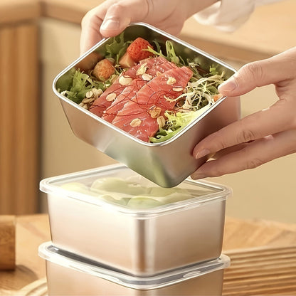 Food Storage Containers Six-Piece Stainless Steel Square Set with Secure Lids for Fridge and Dishwasher Use