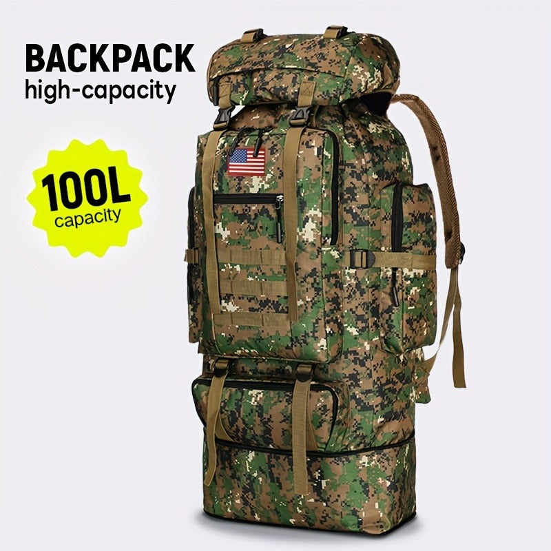 100L-Labeled Tall Tactical Rucksack with Roll-Top Compartment, Lower Pouch and Five Color Options