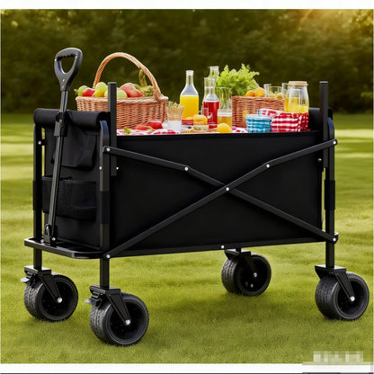 Foldable Utility Wagon Cart 550 lbs – Heavy Duty Collapsible Outdoor Cart with Bench Seat & All-Terrain Wheels