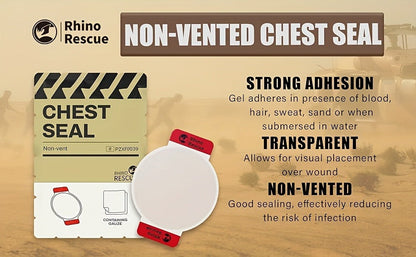 Non-Vented Chest Seal Emergency Trauma Dressing for Sucking Chest Wounds, Portable IFAK Medical Supply PA Nylon FSA HSA Eligible, Pack of 2 or 6 Tactical First Aid Chest Seal