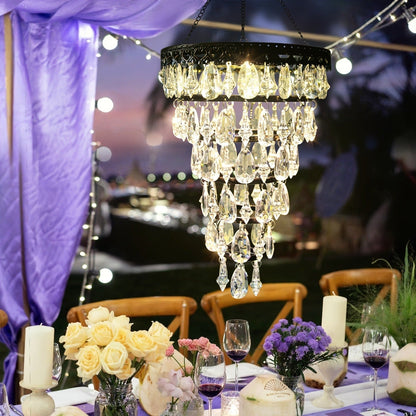 Solar Outdoor Lights 54-LED Hanging Crystal Chandelier in 6-Tier, Oval or Round Style for Gazebo Decor