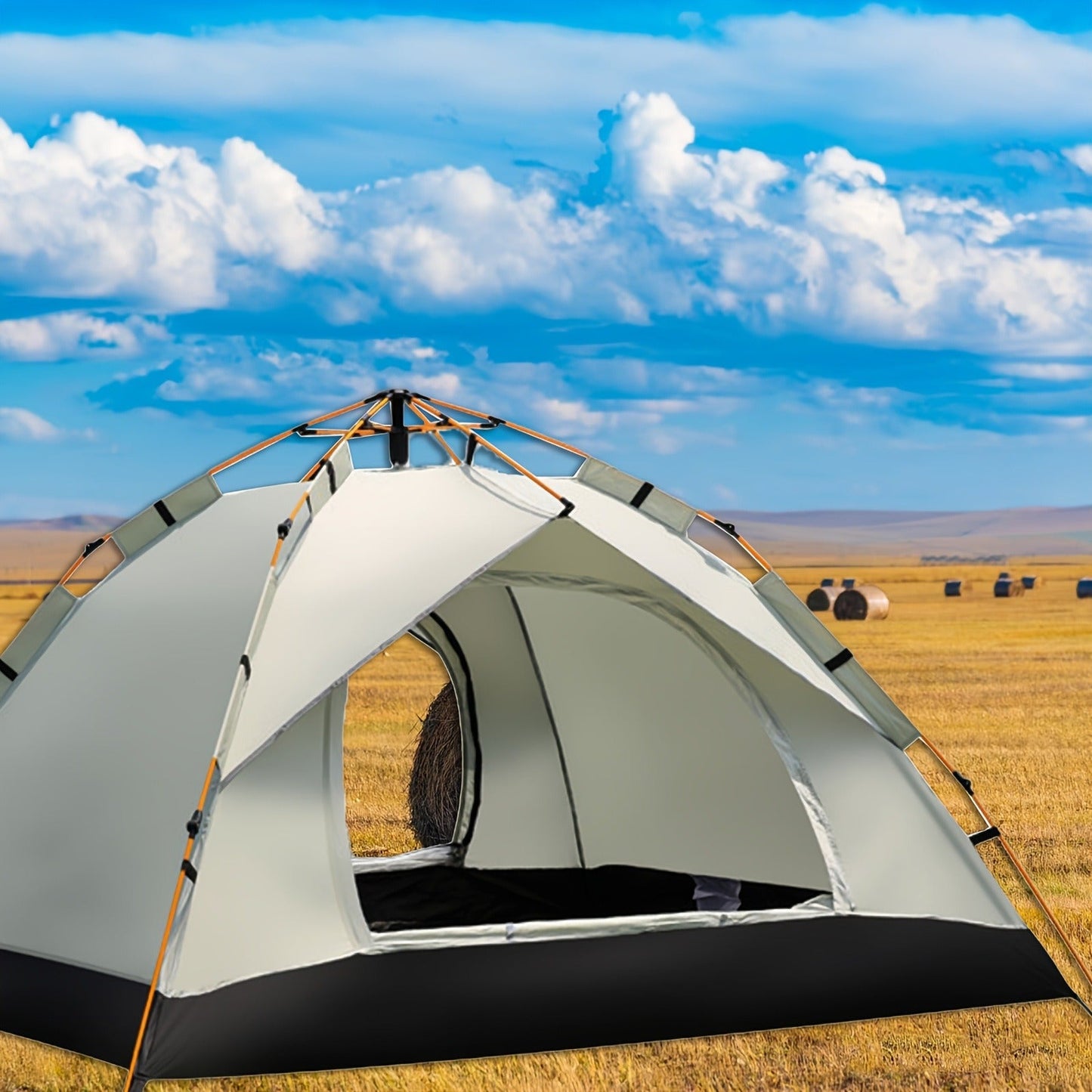 Camping Tent Cloud-Gray Pop-Up with Two Doors, Optional Mesh Windows and Two Source Dimensions
